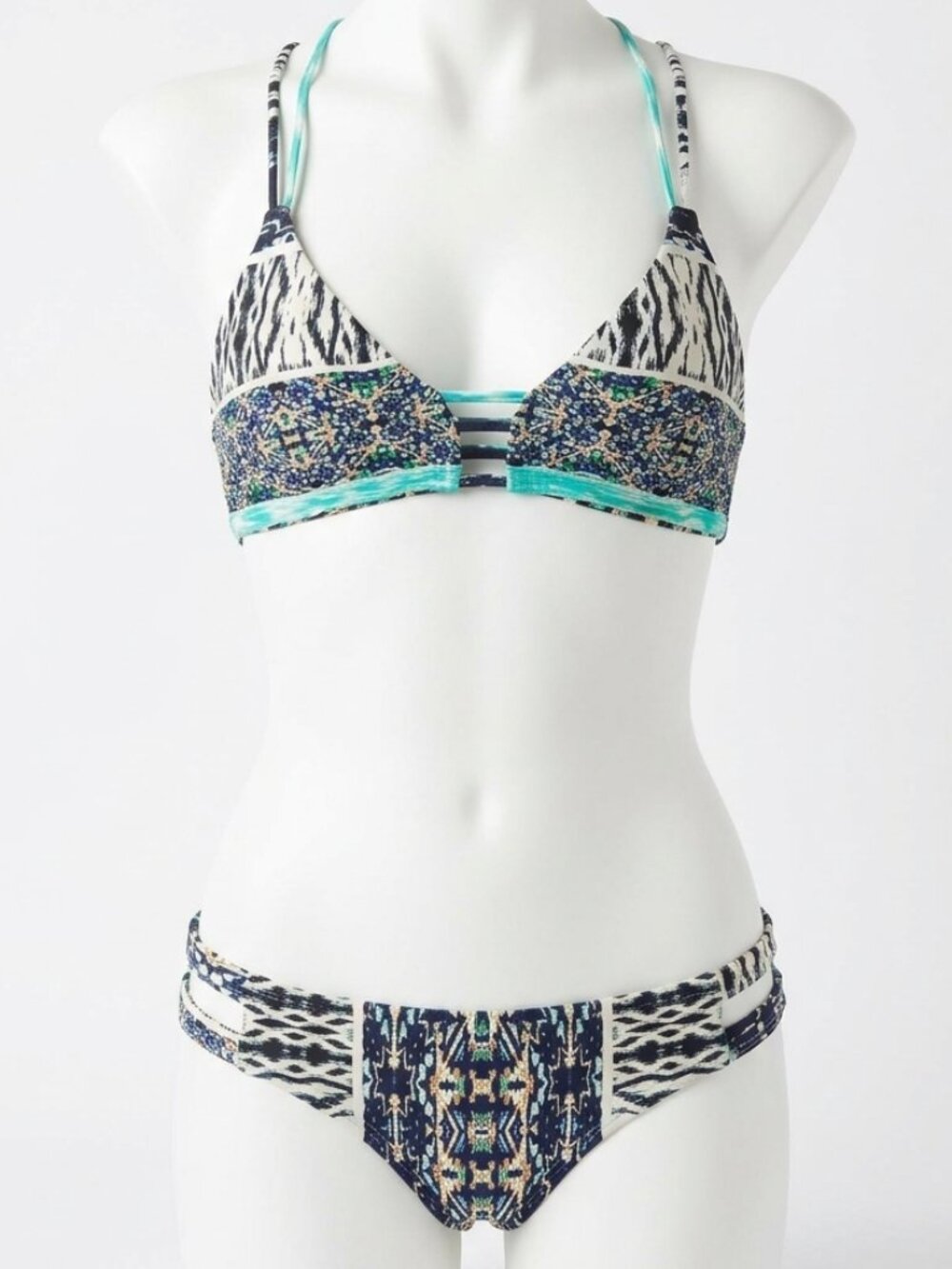 Express Swim Geometric Boho Strappy Bikini Set - Size Large